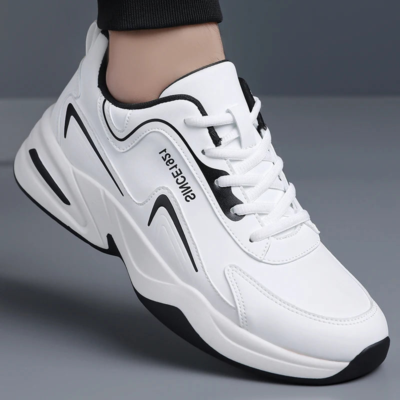 Zapatillas deportivas impermeables de cuero con suela gruesa para hombre