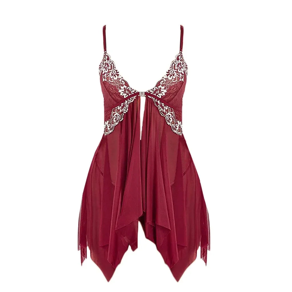 Camisón de Encaje con Cierre Frontal, Lencería Sexy para Mujer