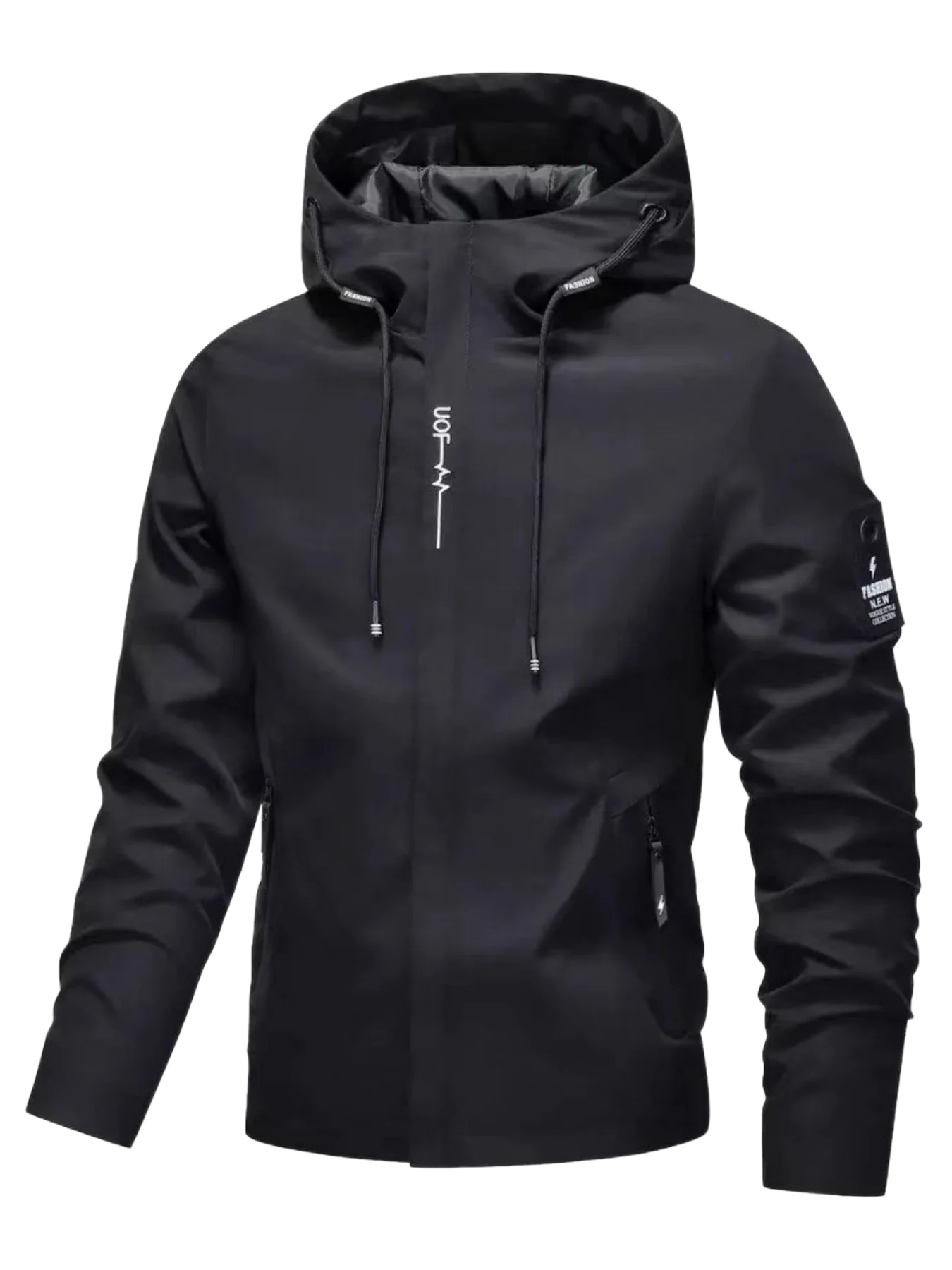 Chaqueta con Capucha para Hombre – Estampado Letras, Cierre Cremallera