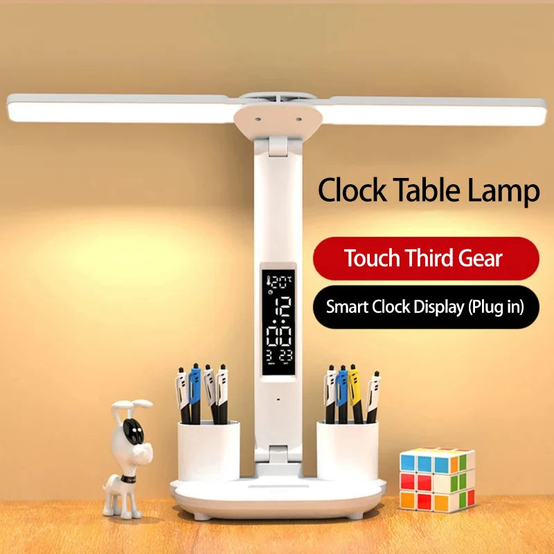 Lámpara LED de Escritorio con Reloj y Carga USB