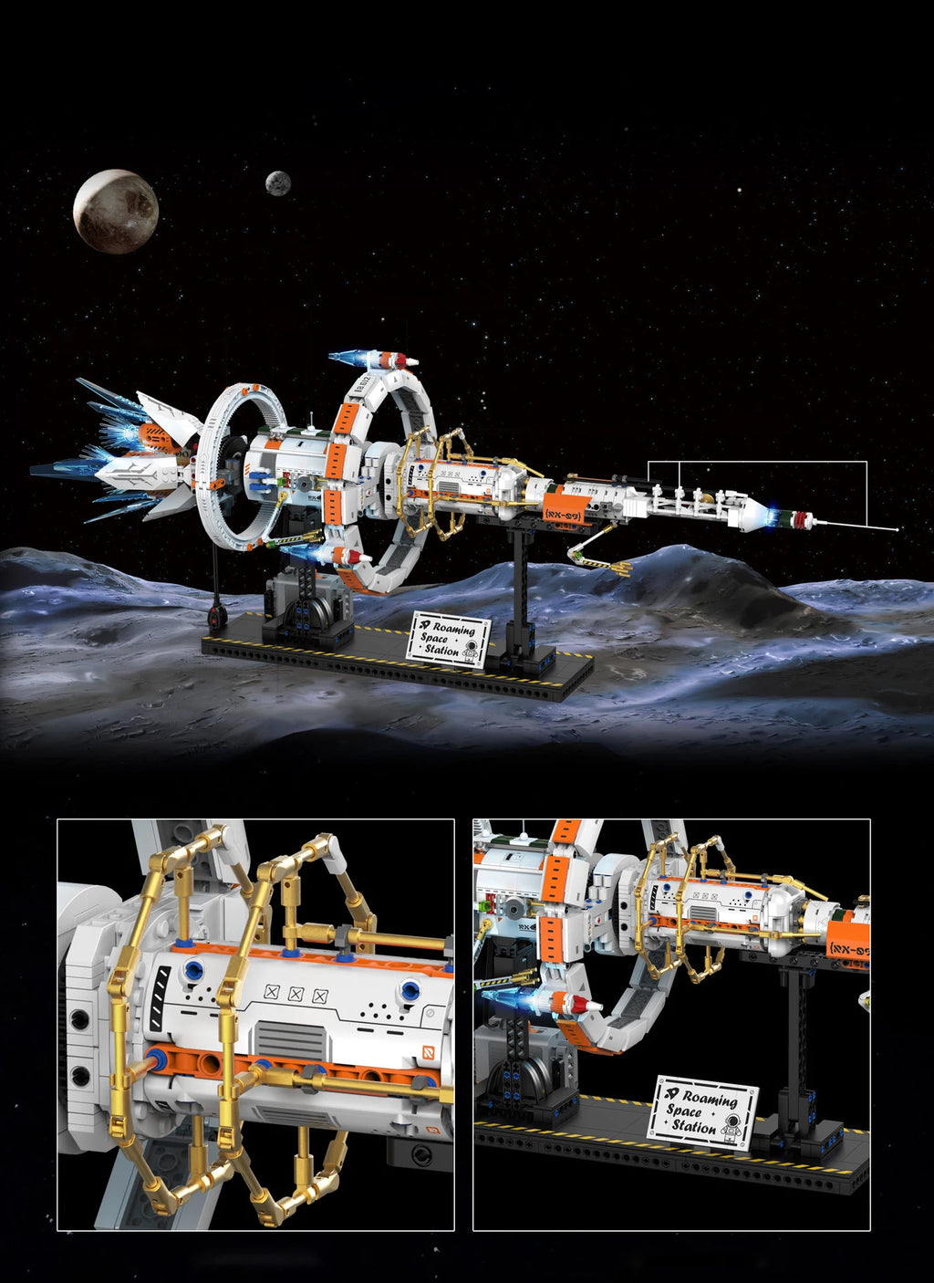 Serie de exploración espacial, modelo de bloques de construcción, estación espacial con propulsor y soporte, adornos MOC creativos de escritorio para adultos