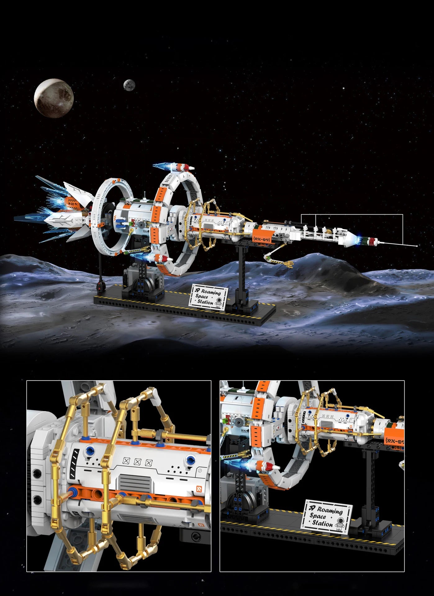 Serie de exploración espacial, modelo de bloques de construcción, estación espacial con propulsor y soporte, adornos MOC creativos de escritorio para adultos