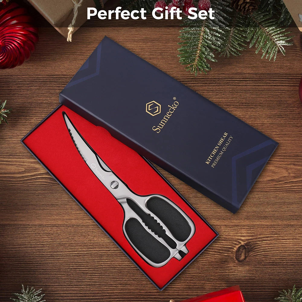 Sunnecko-tijeras de cocina profesionales de acero inoxidable, aptas para lavavajillas, cuchillas curvas de alta resistencia, tijeras de cocina, herramientas de corte