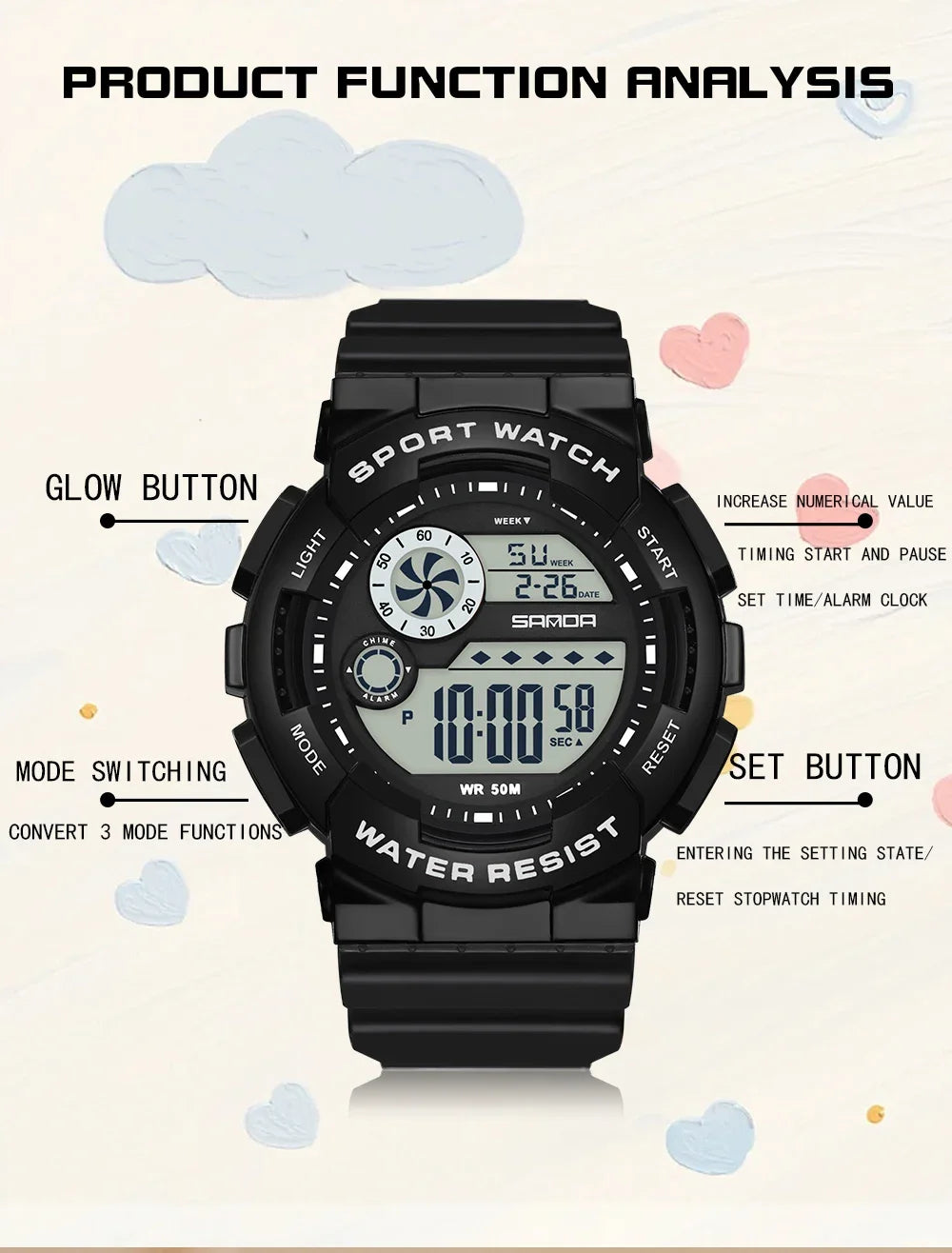 Reloj Digital LED SANDA Deportivo para Mujer