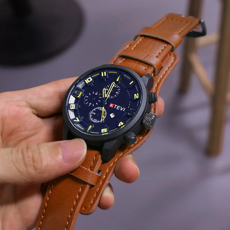 Relojes YIKAZE Retro para hombre, reloj clásico de cuarzo de lujo para negocios, reloj de pulsera militar con fecha y correa de cuero con esfera grande a la moda para hombre