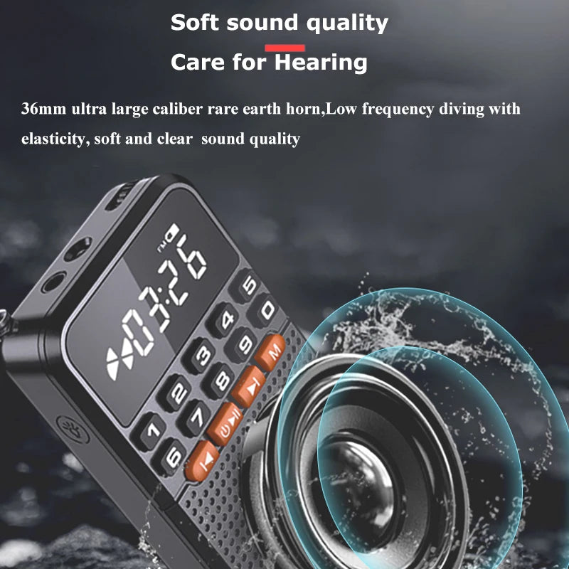 Mini Radio FM portátil Bluetooth 5.0 con tarjeta TF y linterna LED