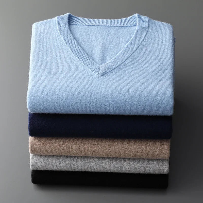 Buzo de punto con cuello en V para hombre - Algodón y Cachemira