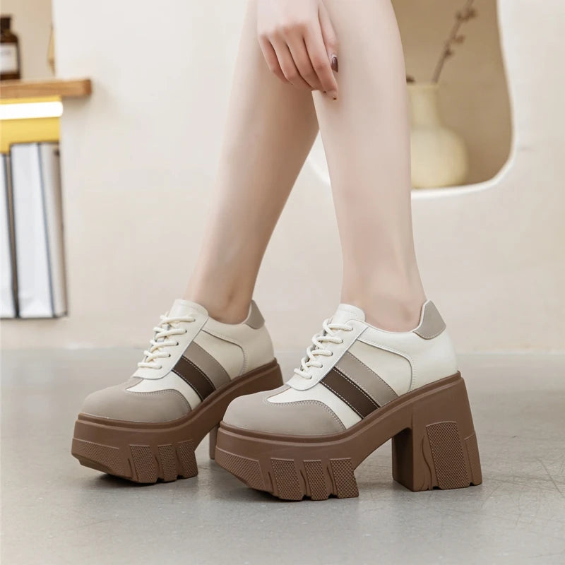 Zapatos de Tacon Alto con Plataforma para Mujer - Cuero con Cordones