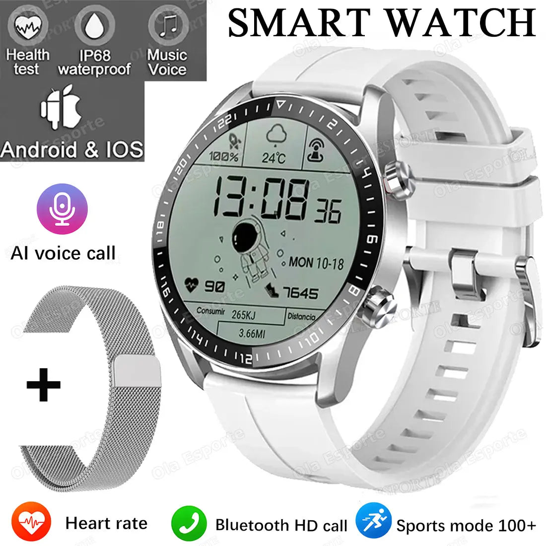 Smartwatch ECG y PPG con Monitor de Presión Arterial y Llamadas BT