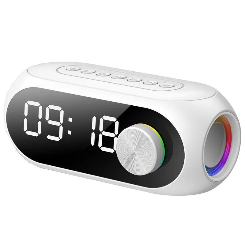 Parlante Bluetooth FM con Reloj Despertador y Subwoofer Portátil