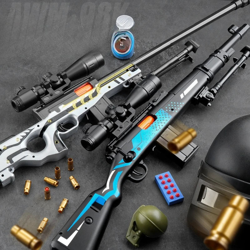 Pistola de Juguete de Dardos Blandos 98K con Expulsión de Cartuchos, Mira Telescópica y Trípode, Rifle de Francotirador de Dardos Blandos, Lanzador de Dardos de Espuma con Cierre de Tirador, Juguete Seguro para Exteriores