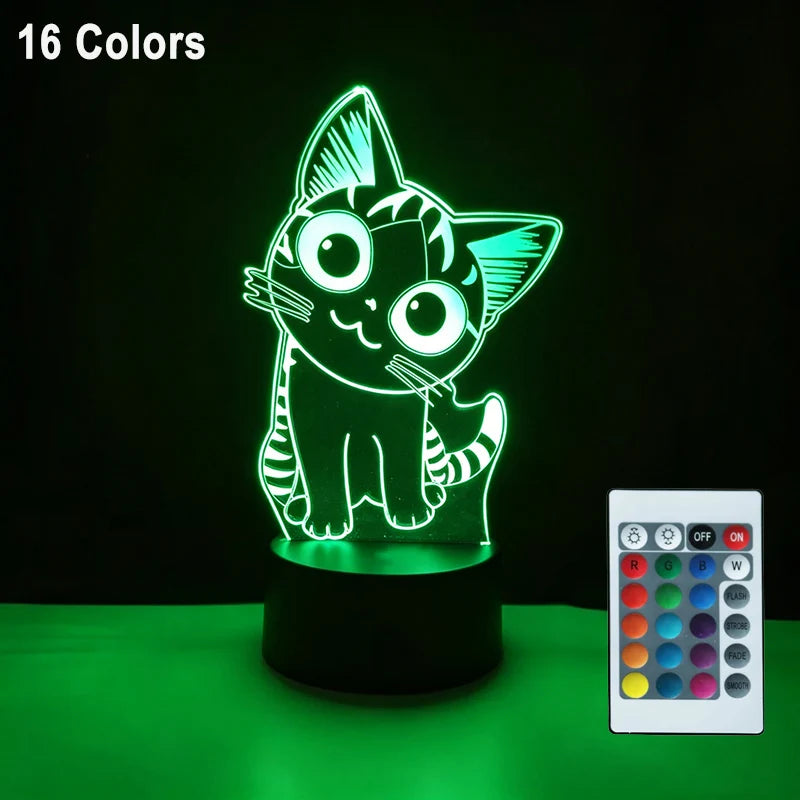 Lámpara LED Nocturna 3D con Forma de Gato para Niños
