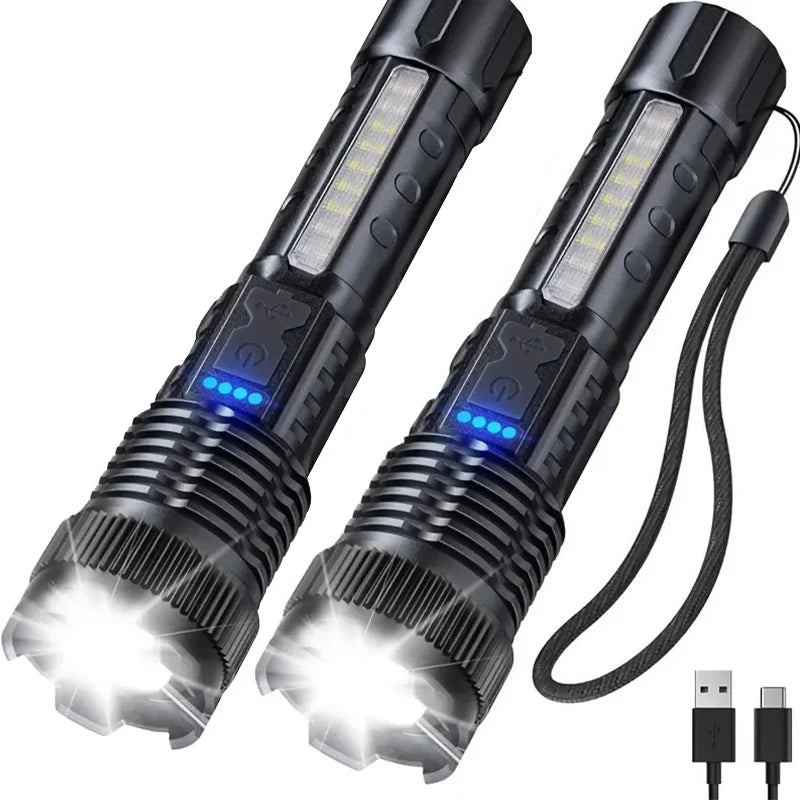 Linternas Led de alta potencia, linterna táctica muy fuerte, 6 modos, recargable, para acampar, pescar, linterna con Zoom de emergencia