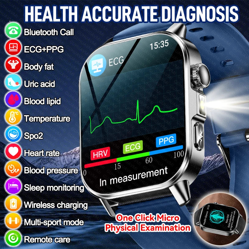 Reloj Inteligente ECG con Diagnóstico Preciso de Salud, Presión Arterial y Ácido Úrico
