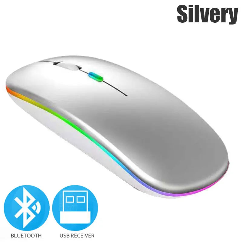 Ratón inalámbrico Bluetooth 5,0 con luz RGB recargable por USB para ordenador portátil, PC, Macbook, 2,4 GHz, 1600DPI