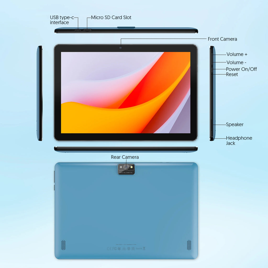 BAKEN Tableta de 10 pulgadas, Android 15, procesador de cuatro núcleos, 64 GB de RAM, memoria expandible de 1 TB, altavoces duales, juego de teclado y mouse