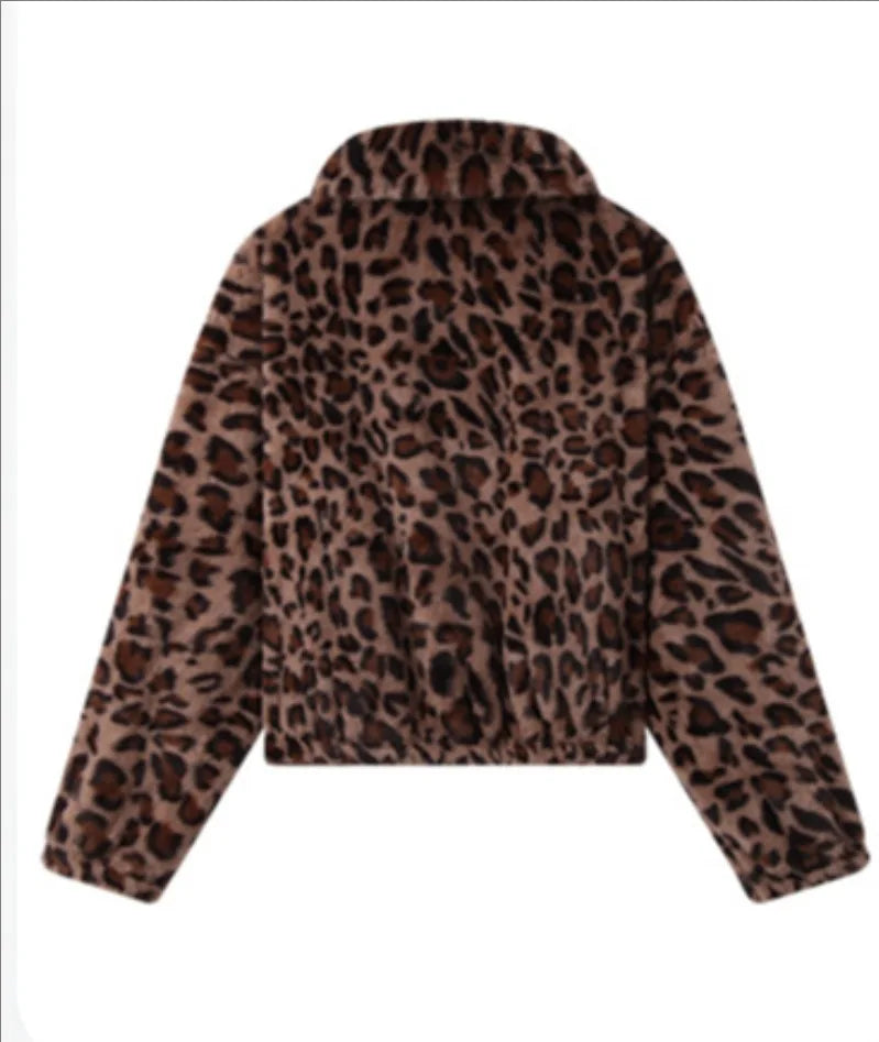 Chaqueta con estampado de leopardo para mujer, abrigo grueso de felpa con capucha, abrigo cálido de manga larga, cárdigan holgado con cremallera suave, cazadora para mujer, otoño e invierno