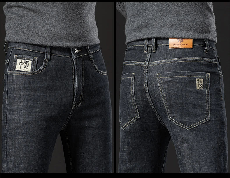 Pantalones Vaqueros de Invierno para Hombre, Forro de Cordero, Talla Grande