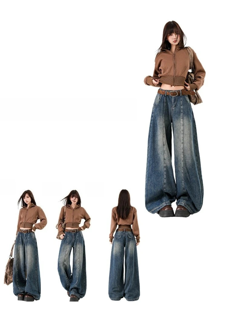 Pantalones Vaqueros Holgados Retro para Mujer, Corte Recto con Forro de Felpa