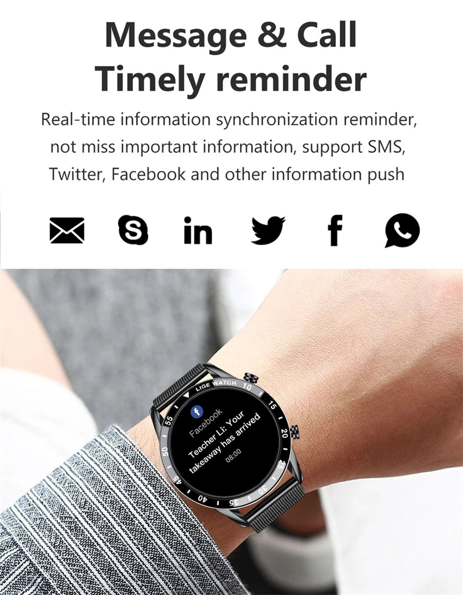 Smartwatch LIGE de lujo para hombre con llamadas Bluetooth y monitor de salud