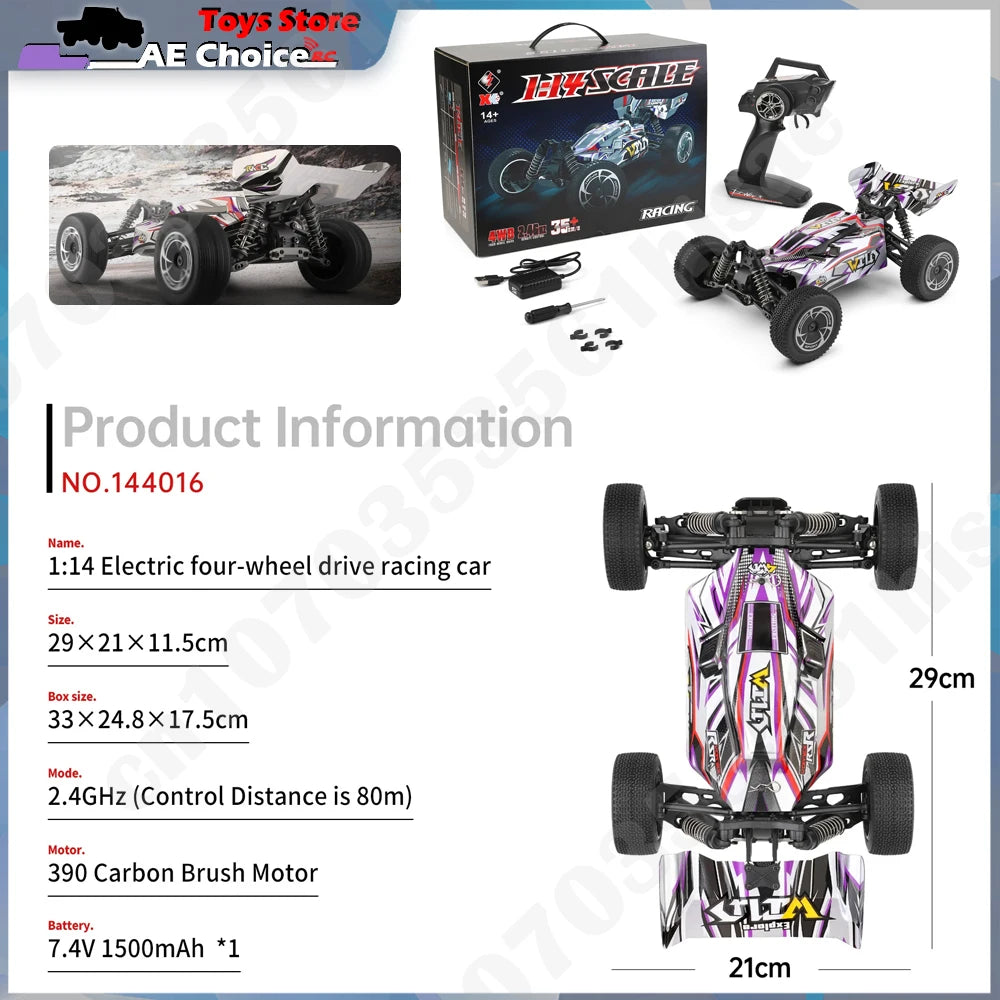 Coche RC 1/14, 35 KM/H, Motor 390, 4WD, Alta Velocidad Todoterreno