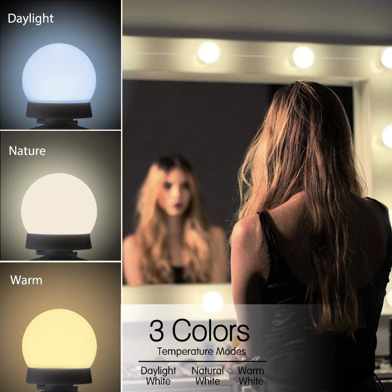 Bombillas de espejo, luces de tocador USB de 5V, iluminación de tocador de baño, luz LED de tocador regulable para espejo de maquillaje, luz LED
