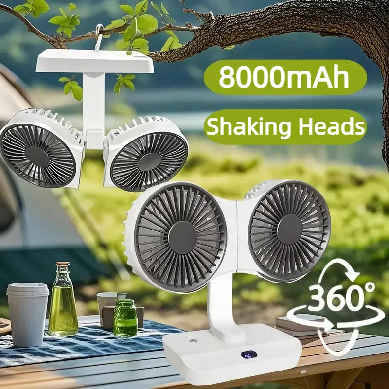 Ventilador vibrador multifunción de doble cabezal, dispositivo portátil con pantalla Digital de alta definición y 4 engranajes ajustables, luces nocturnas, novedad de 2024