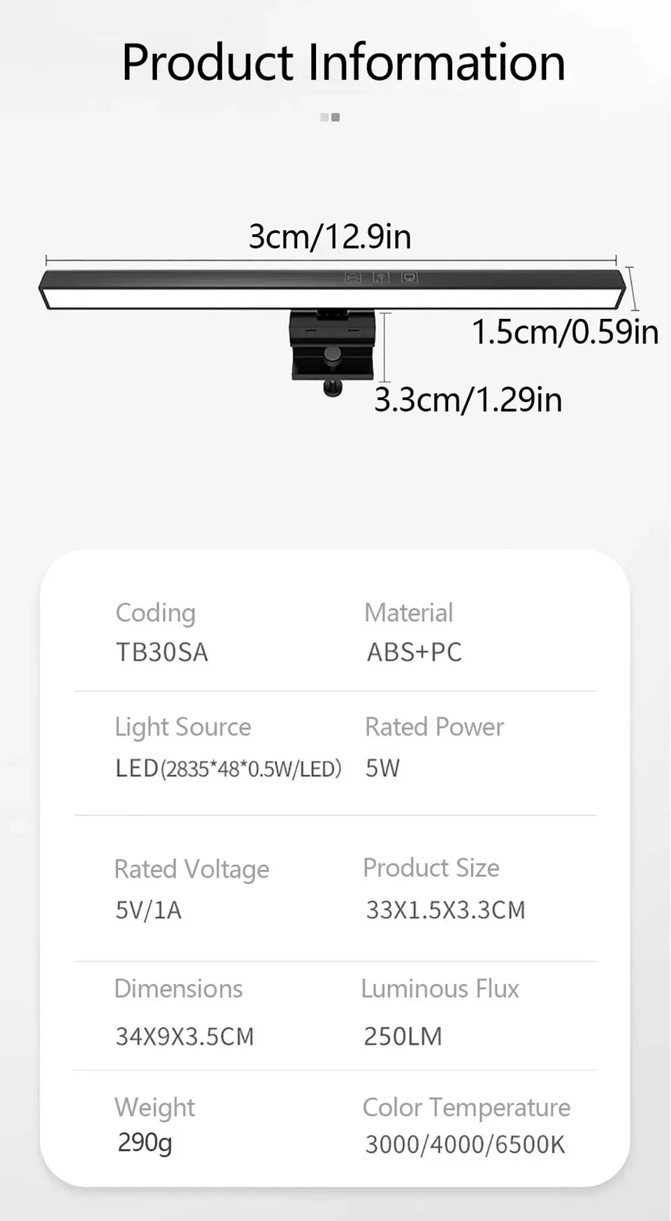 Lámpara de escritorio para el cuidado de los ojos, 50cm, LED, Monitor de ordenador, pantalla de PC, barra de luz, atenuación continua, lectura, lámpara de mesa colgante alimentada por USB