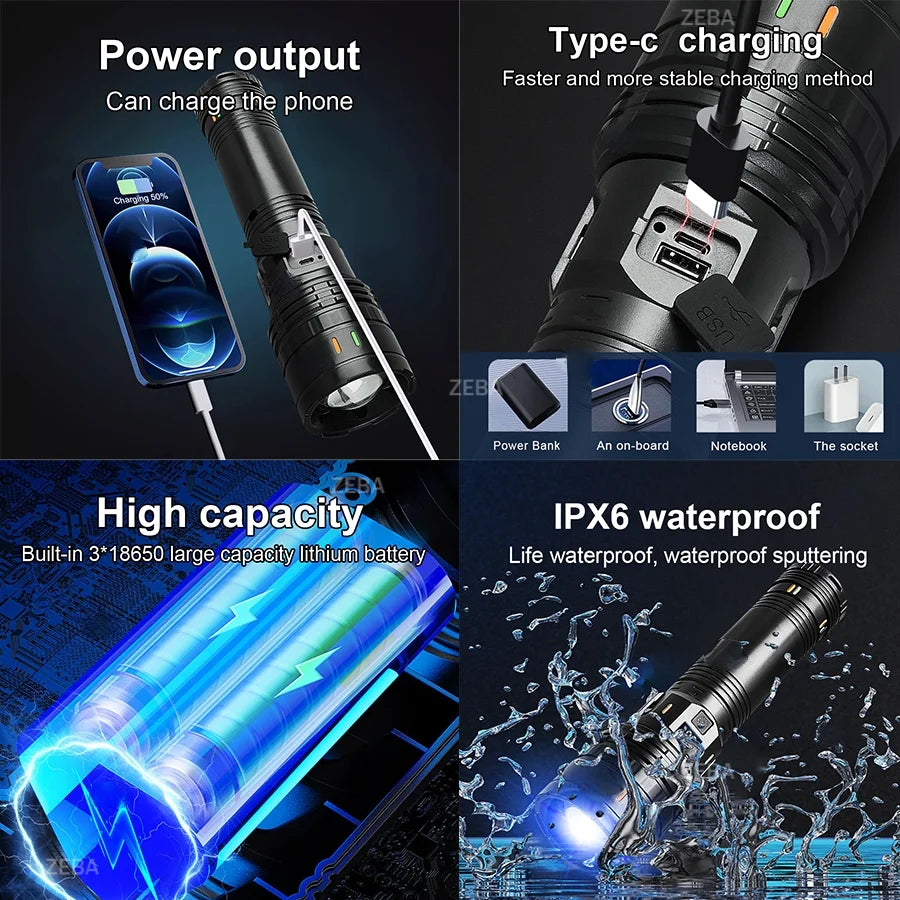 Linterna LED Táctica Recargable de Alta Potencia 680000LM Batería 15000mAh
