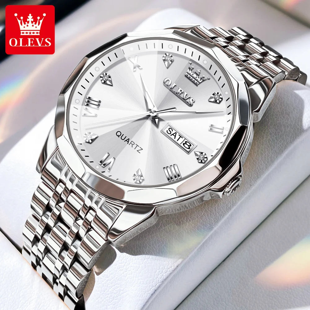 Reloj de Cuarzo OLEVS para Hombre con Acero Inox y Doble Calendario