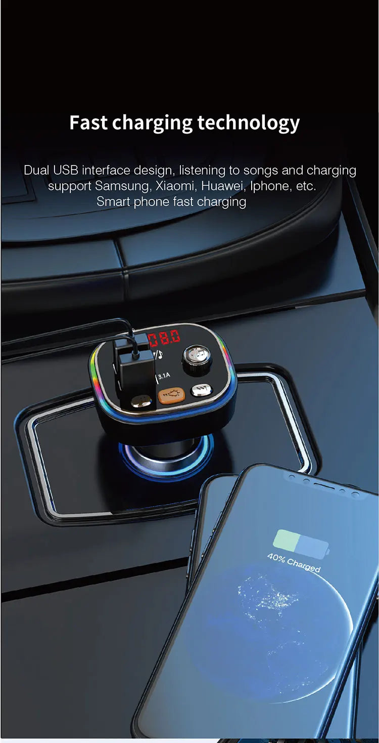 Modulador FM USB 3.1A para Auto con Bluetooth 5.0 y Manos Libres