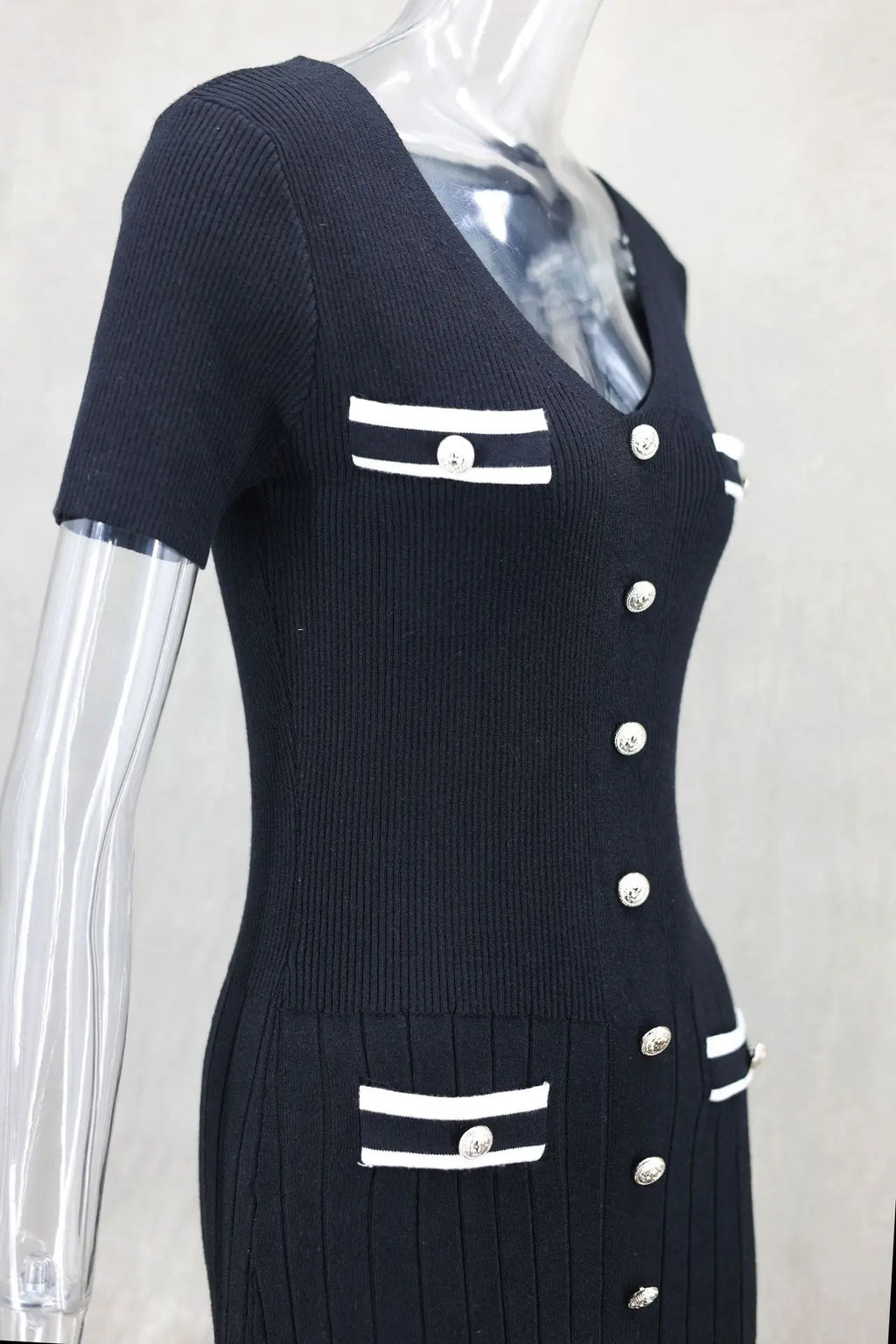 Vestido largo de punto con cuello en V para mujer, suéter elegante de un solo pecho, ropa de calle ceñida al cuerpo, moda de verano, 2024