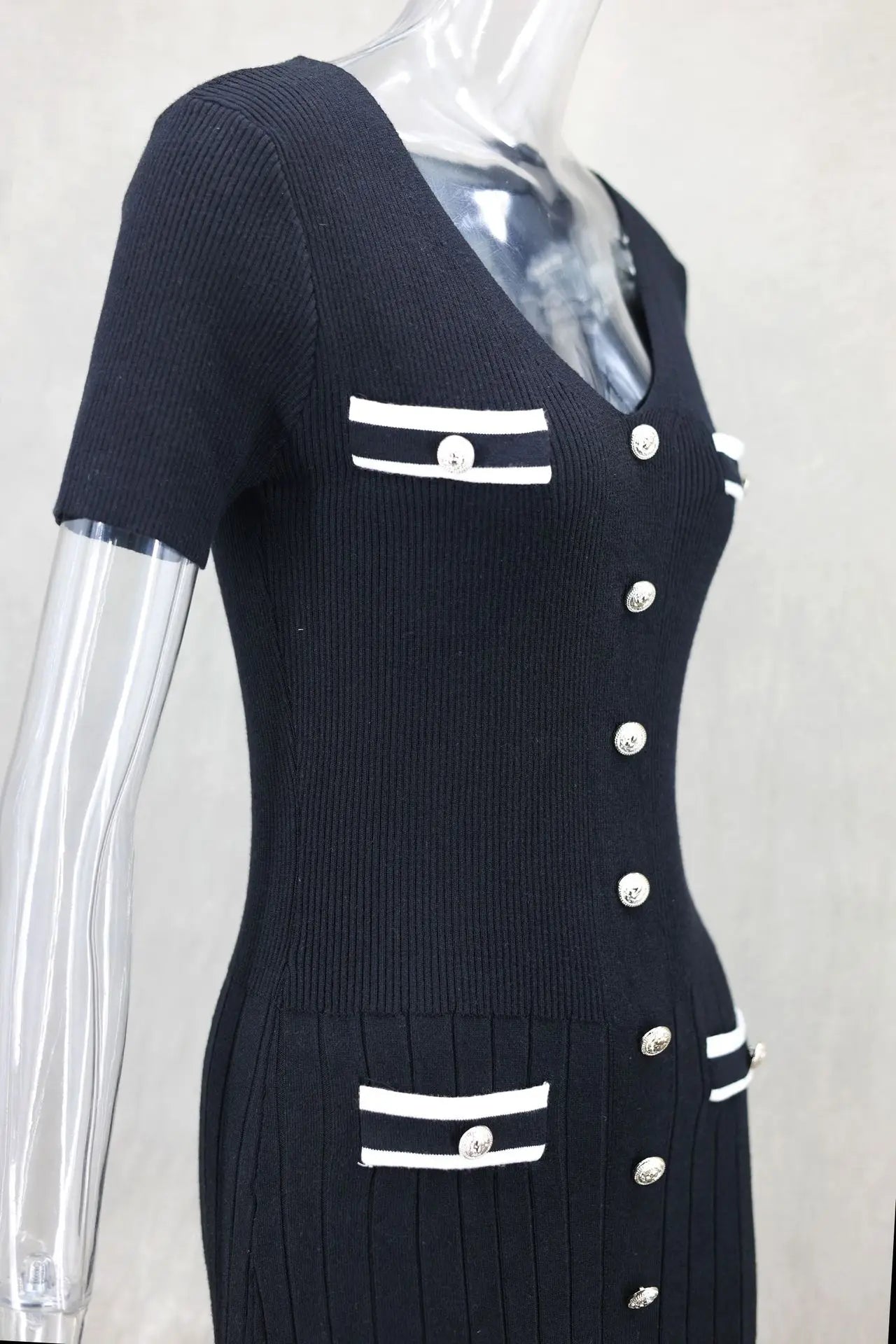 Vestido largo de punto con cuello en V para mujer, suéter elegante de un solo pecho, ropa de calle ceñida al cuerpo, moda de verano, 2024
