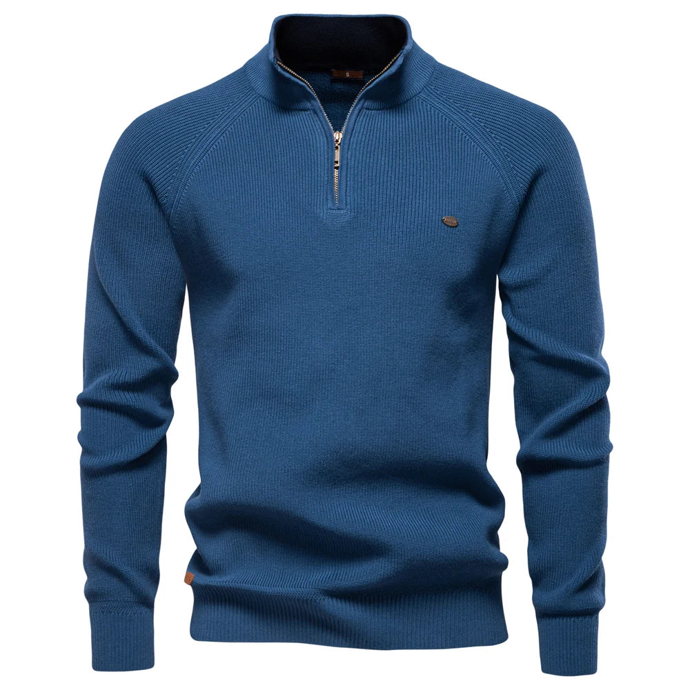 Cárdigans de algodón con cremallera para hombre, suéteres sociales informales a la moda, suéter de punto cálido de cuello alto para invierno, novedad de 2023