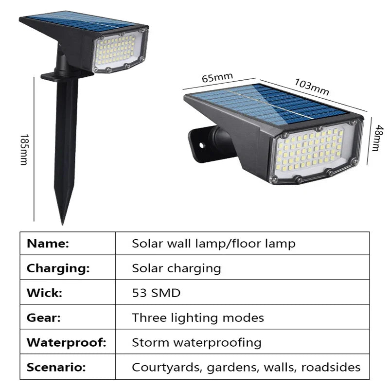 Lámpara Solar 53LED con energía Solar, foco Solar ajustable en el suelo IP65, luz de pared de paisaje impermeable, iluminación exterior, 1/2 Uds.