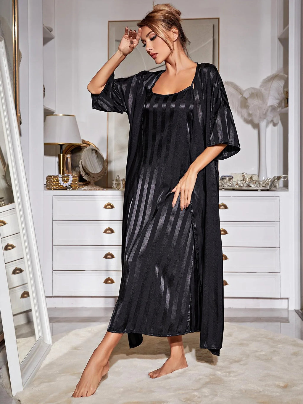 Conjunto de Pijama de Seda Helada para Mujer — Manga Larga