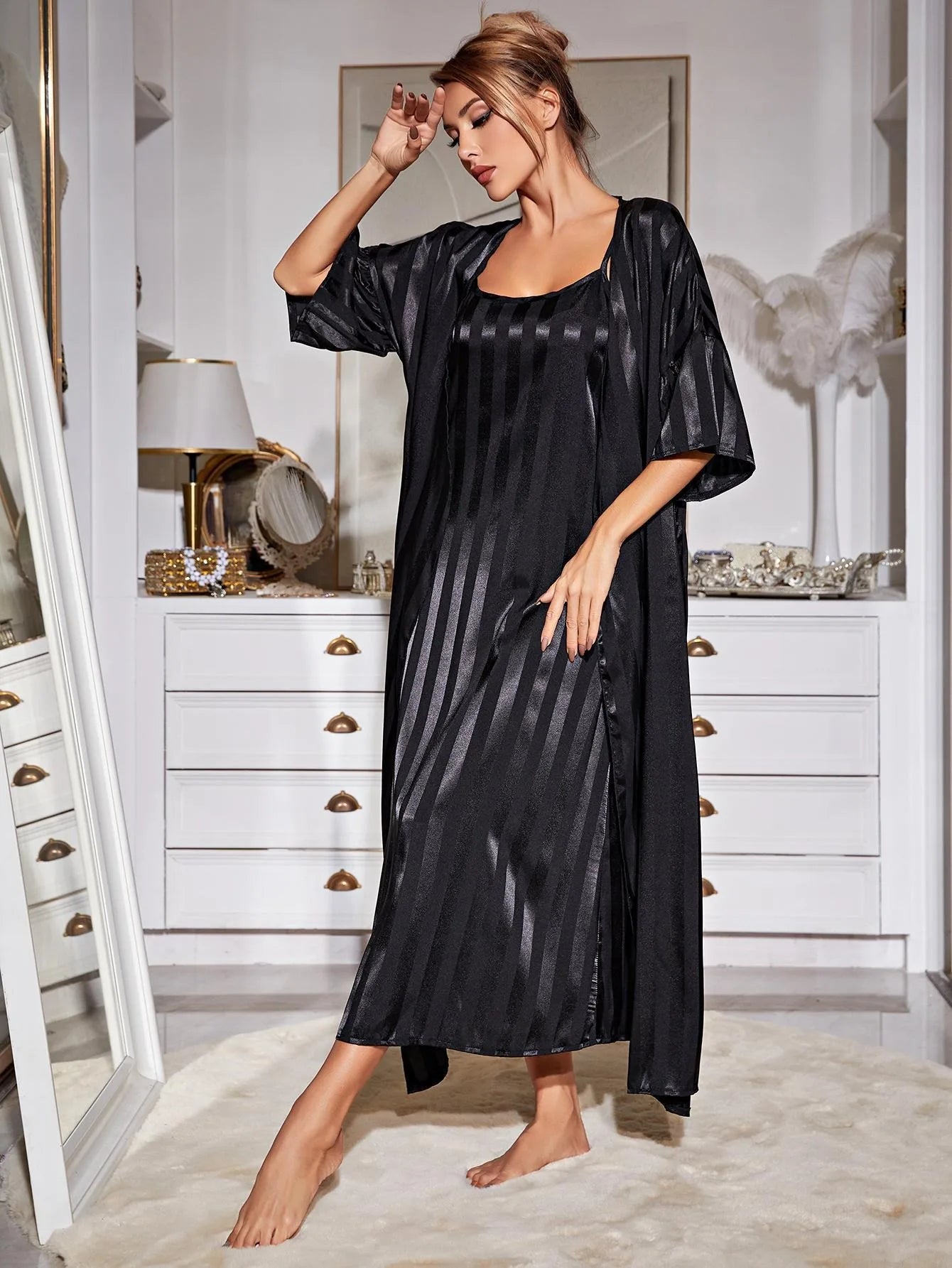 Conjunto de Pijama de Seda Helada para Mujer — Manga Larga