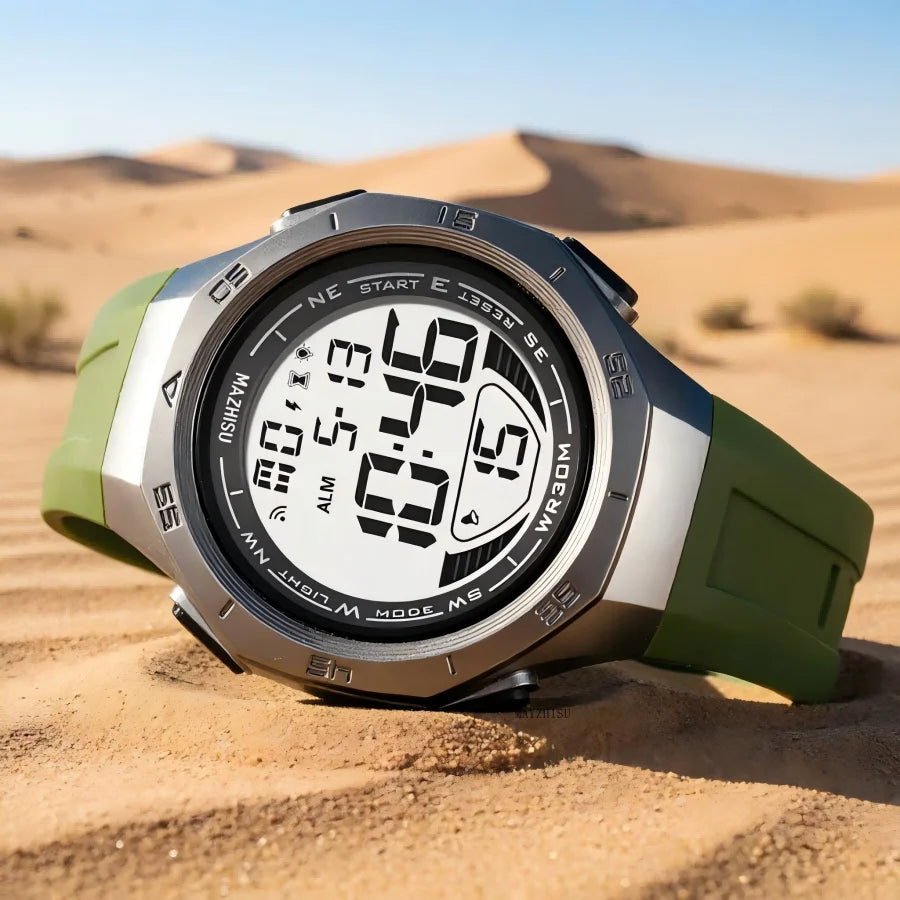Reloj deportivo MAYZHISU para hombre, relojes de pulsera digitales LED resistentes al agua, cronómetro, despertador, relojes deportivos luminosos para hombres y adolescentes