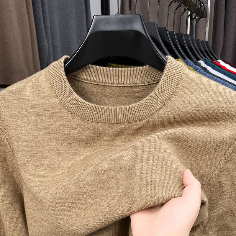 2025 nuevo suéter Casual para hombre, suéter tejido de manga larga con cuello redondo, Top versátil de moda con patrón de diamante