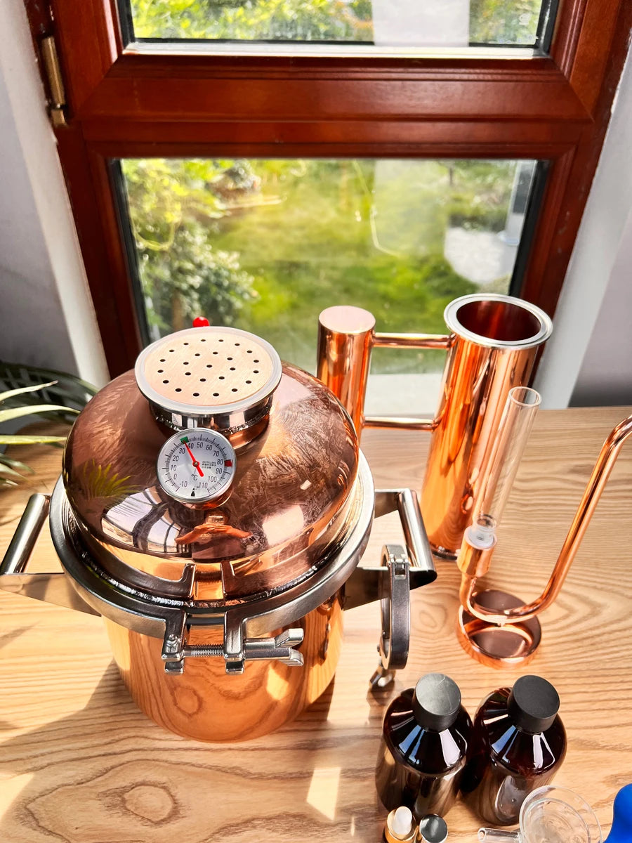 HOOLOO-destilador de cobre de 8L, aceite esencial, hidrosol, destilador Still Home, equipo de cabeza de fuego directo, bricolaje de hierbas, plantas y flores