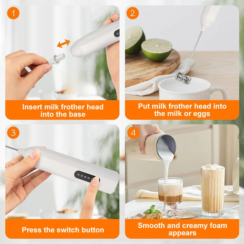 Espumador de leche inalámbrico USB recargable 3 velocidades para café