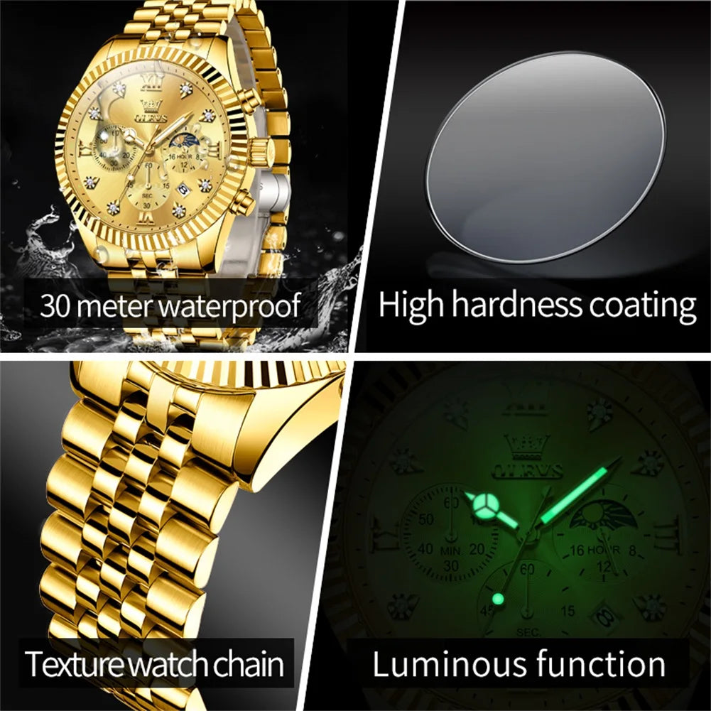 Reloj de Cuarzo OLEVS 2932 para Hombre con Cronógrafo y Diamantes