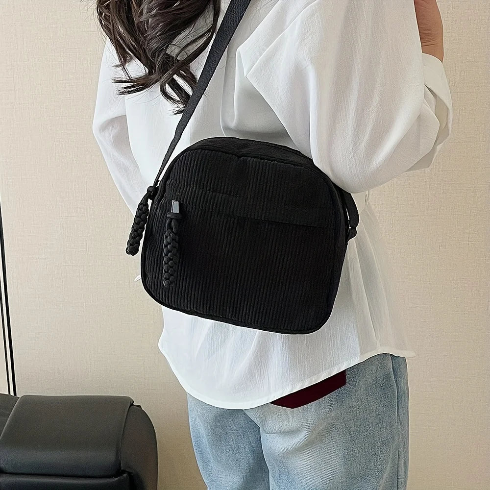 Bolso de hombro de pana Harajuku Vintage y versátil, bolso de teléfono de pana informal japonés, bolso para llaves de desplazamiento