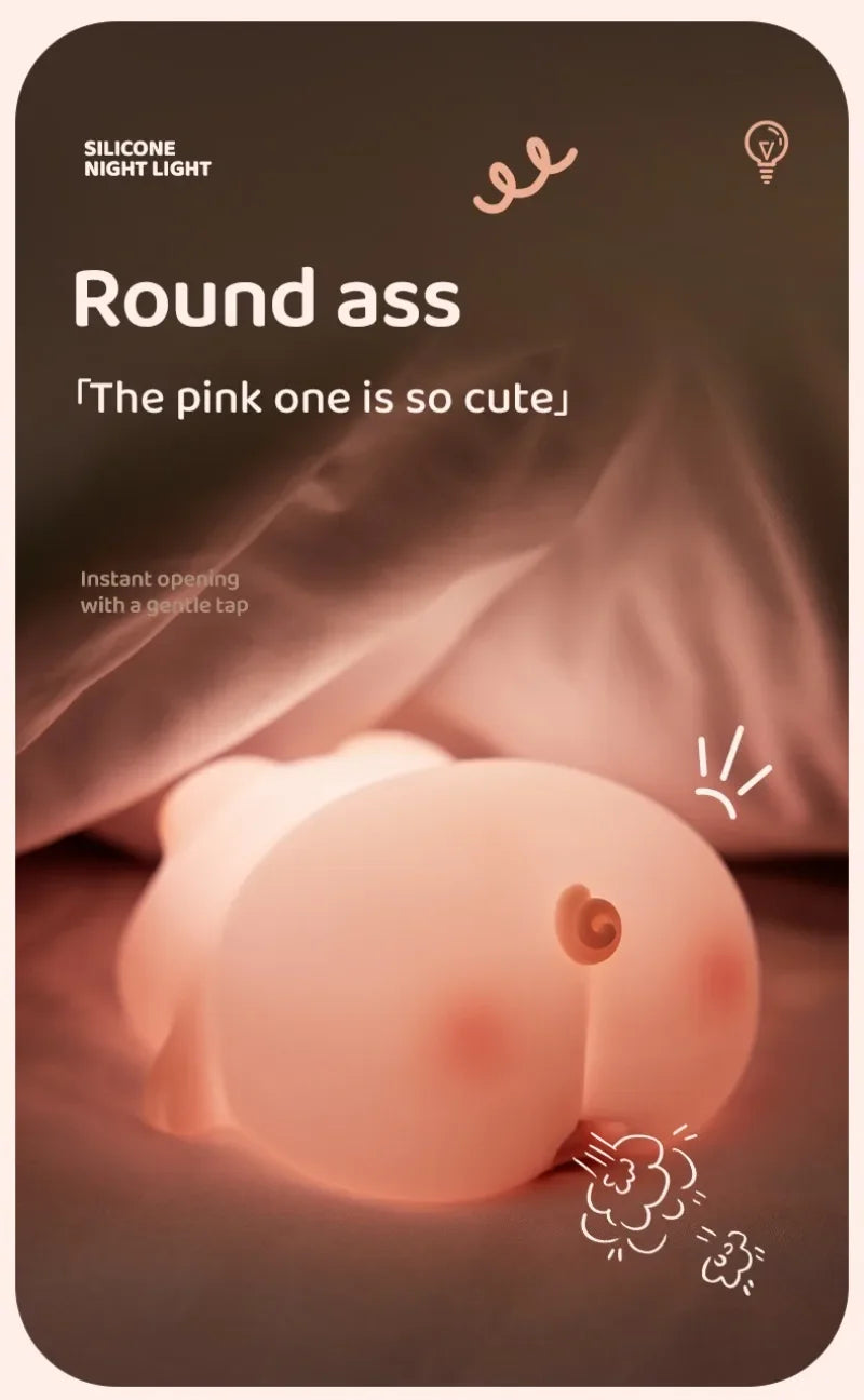 Luz nocturna de cerdito rosa, bonita luz nocturna de silicona, lámpara LED Pat, decoración de habitación, carga USB, lámpara de ambiente interior, regalo para niños