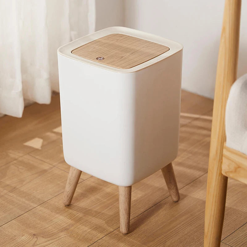 Cubo de basura tipo presión con imitación de madera para dormitorio, baño y sala