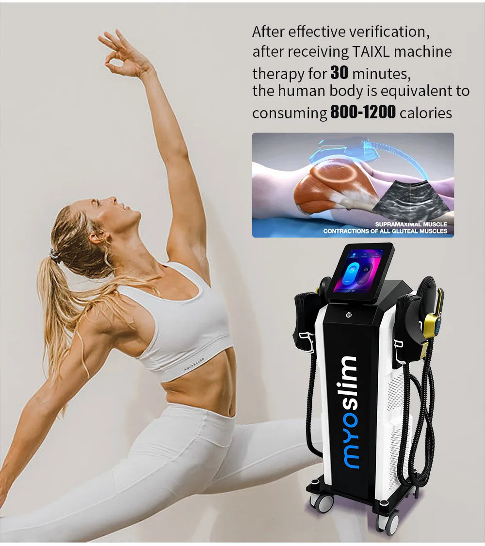 Myoslim 15 Tes 6500W NEO Slimming Nova, Quemador de Grasa, Estimulación Muscular EMS, Estimulación Electromagnética Corporal, Pantalla Plegable Profesional