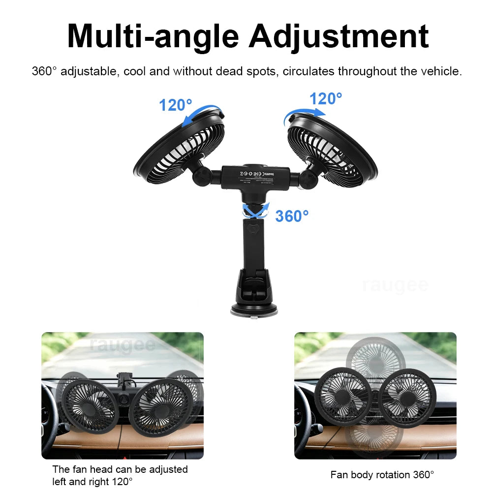Ventilador de Coche USB Doble Cabezal 360°