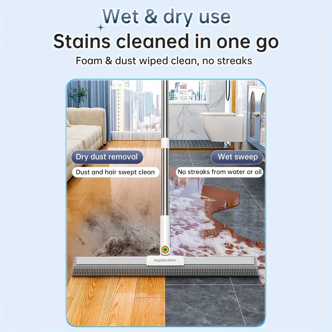Fregona de silicona Joybos con raspador de piso 360° para hogar y baño