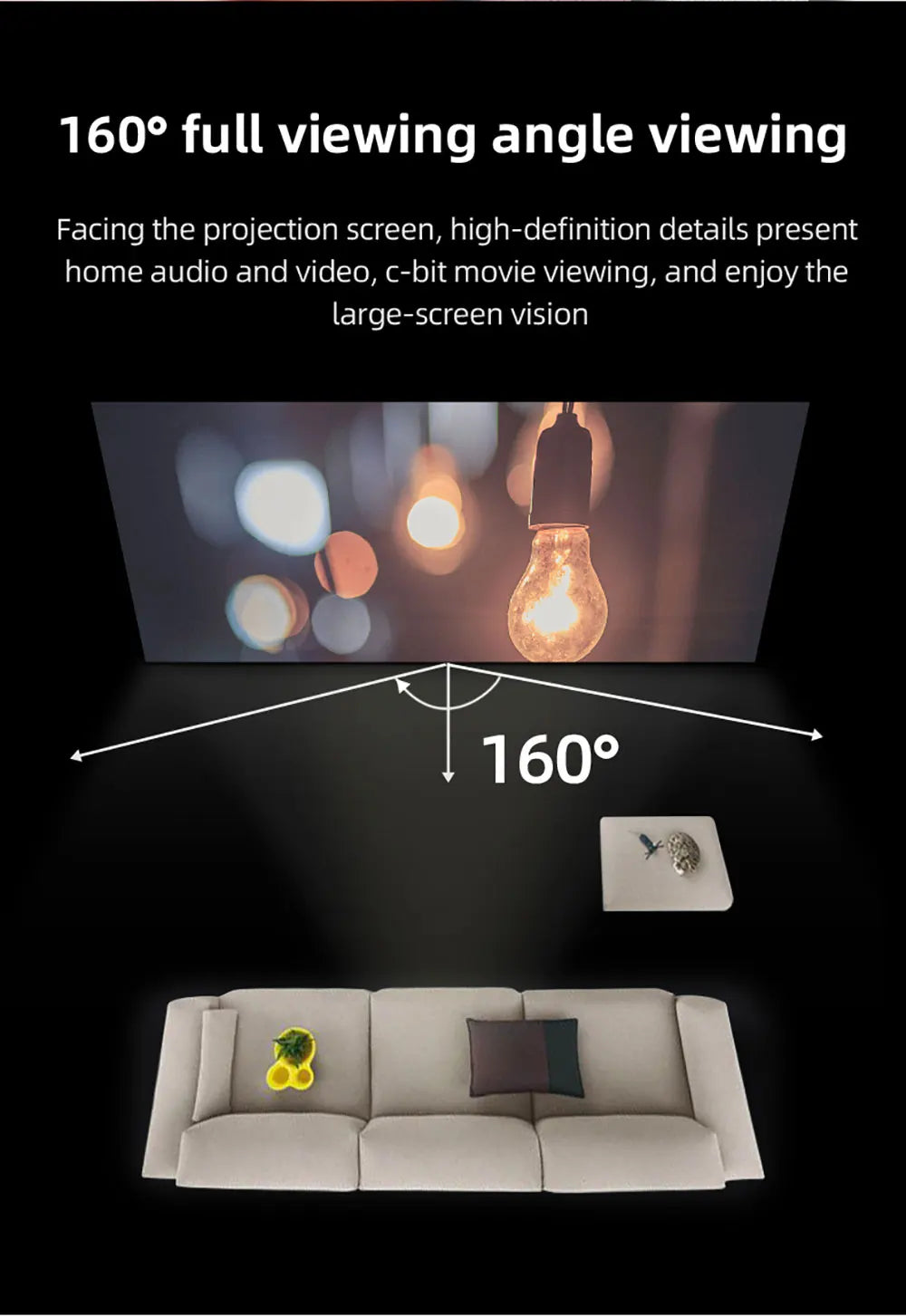 Pantalla de proyección anti-luz 16:9, tela HD reflectante de 60 a 133 pulgadas
