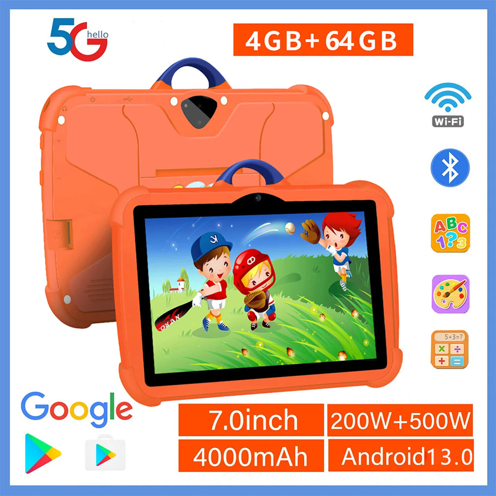 Nueva Tablet PC de 7 Pulgadas con WiFi 5G para Niños, el Mejor Regalo, Tablet Educativa con Juegos para Niños, Android, Quad Core, 4GB RAM, 64GB ROM